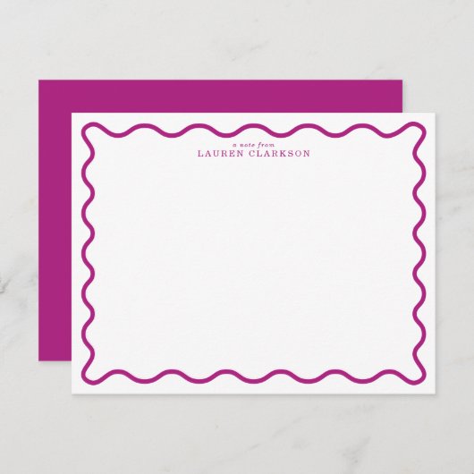 Invitation Deep Magenta Modern Wavy Border Note Card (Devant / Derrière)