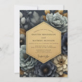 Invitation Deep Navy Floral Enchantment Wedding (Devant)