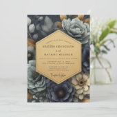 Invitation Deep Navy Floral Enchantment Wedding (Debout devant)