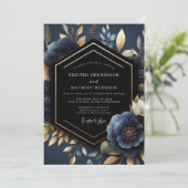 Invitation Deep Navy Floral Luxe Wedding (Debout devant)