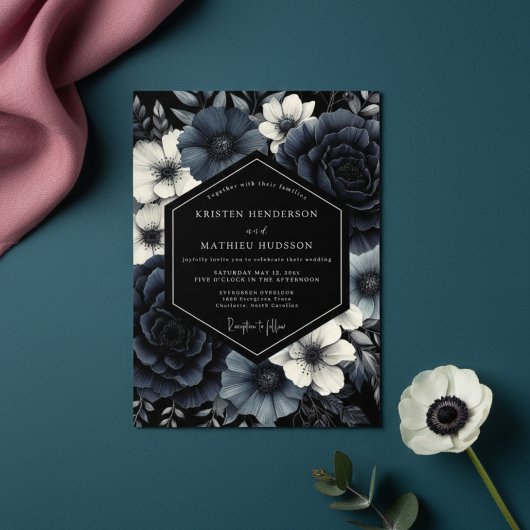 Invitation Deep Navy Floral Opulence Wedding