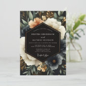 Invitation Deep Navy Floral Woodland Wedding (Debout devant)