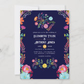 Invitation Deep Navy & Marigold Floral Mexican Fiesta Wedding (Devant)