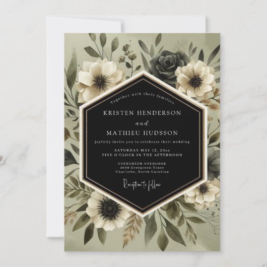 Invitation Deep Olive Botanical Romance Wedding (Devant)