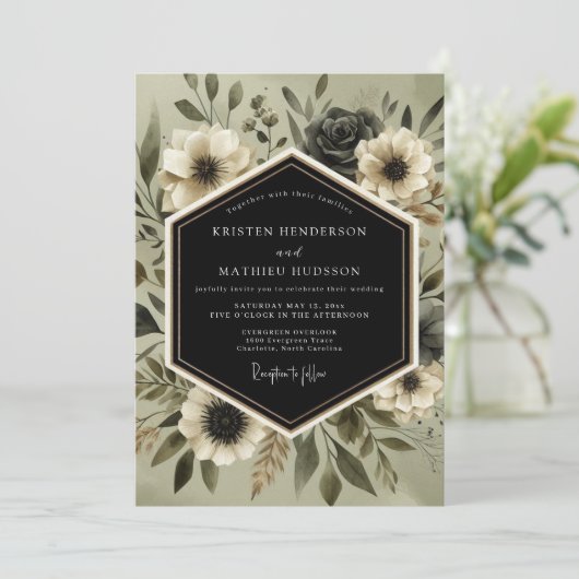 Invitation Deep Olive Botanical Romance Wedding (Debout devant)