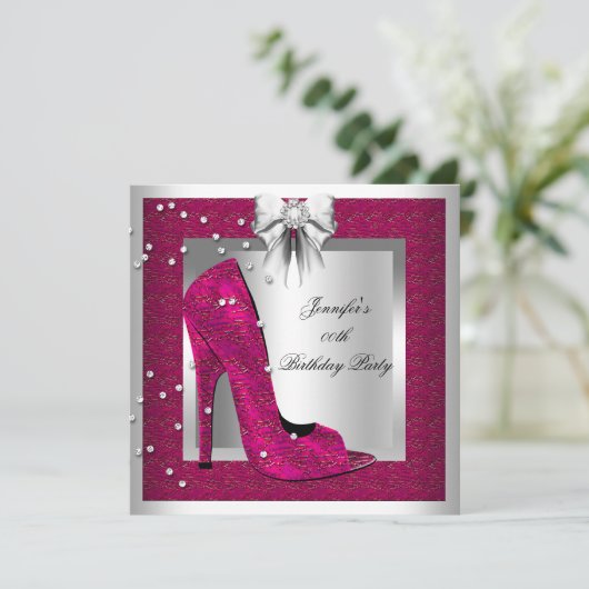 Invitation Deep Pink Silver High Heel Chaussure Anniversaire (Debout devant)