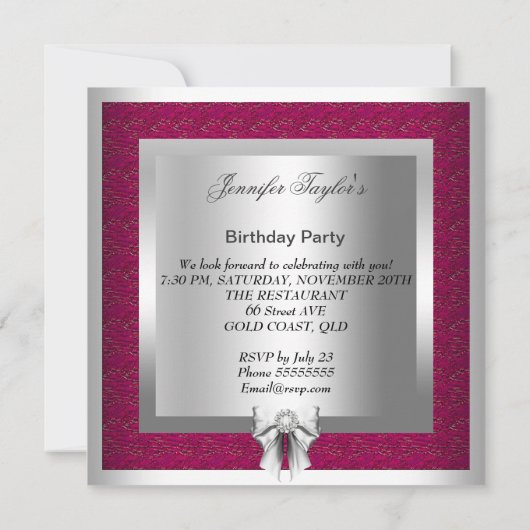 Invitation Deep Pink Silver High Heel Chaussure Anniversaire (Dos)
