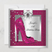 Invitation Deep Pink Silver High Heel Chaussure Anniversaire (Devant)