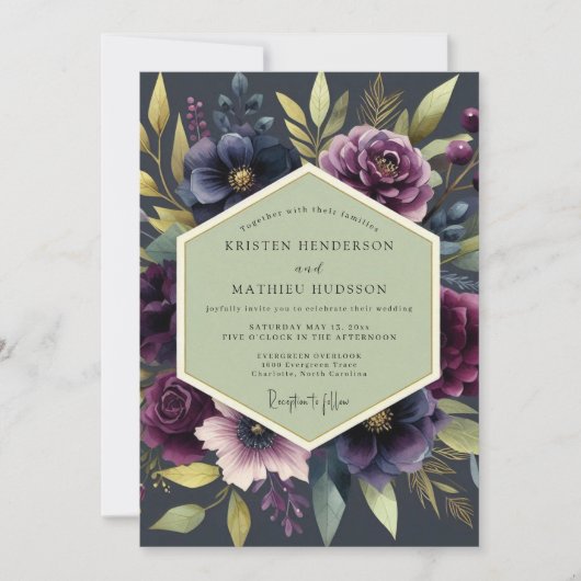 Invitation Deep Plum Bloom Autumn Wedding (Devant)