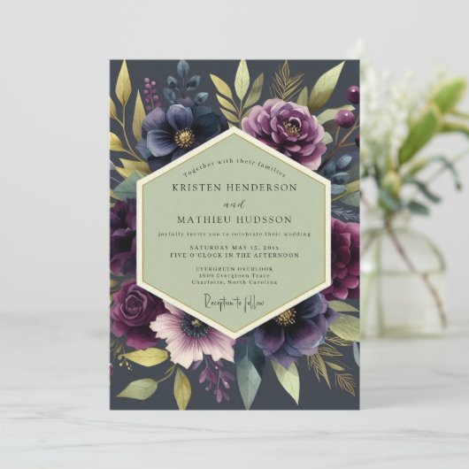 Invitation Deep Plum Bloom Autumn Wedding (Debout devant)
