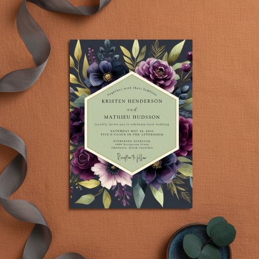 Invitation Deep Plum Bloom Autumn Wedding