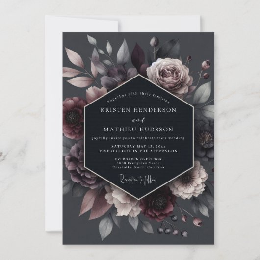 Invitation Deep Plum Floral Moody Wedding (Devant)