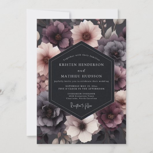 Invitation Deep Plum Floral Romance Wedding (Devant)
