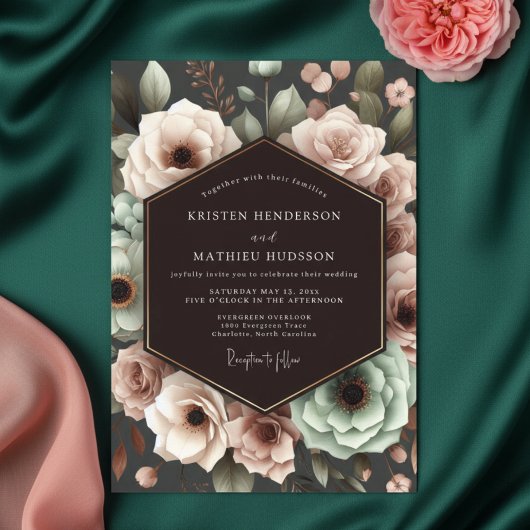 Invitation Deep Plum Floral Romantic Wedding