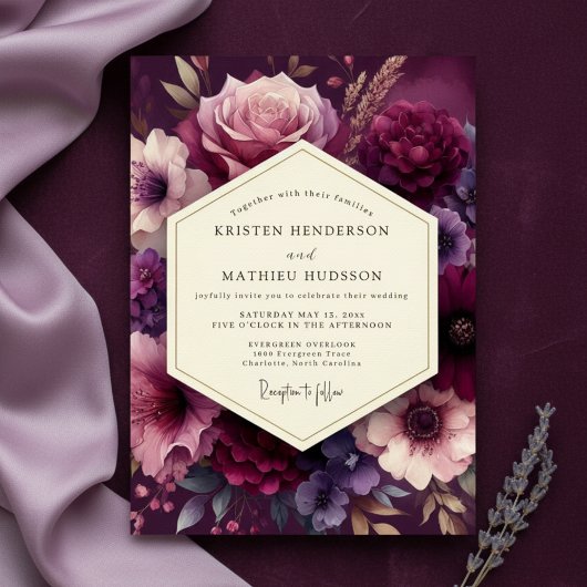 Invitation Deep Plum Lush Bloom Wedding