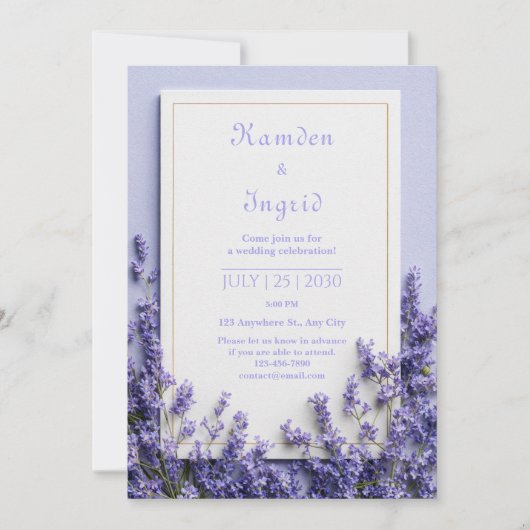 Invitation Deep Purple Lavender Rustic Gold Frame (Devant)
