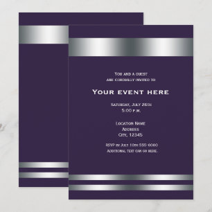 Invitation Deep Purple & Silver Elegant Diner Party Event