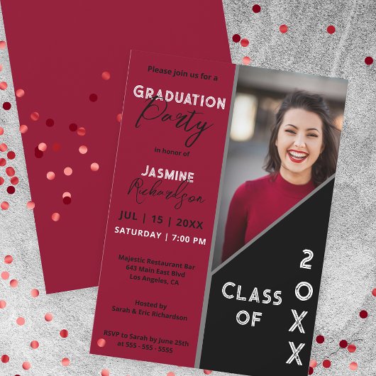 Invitation Deep Red and Black Modern Photo Party