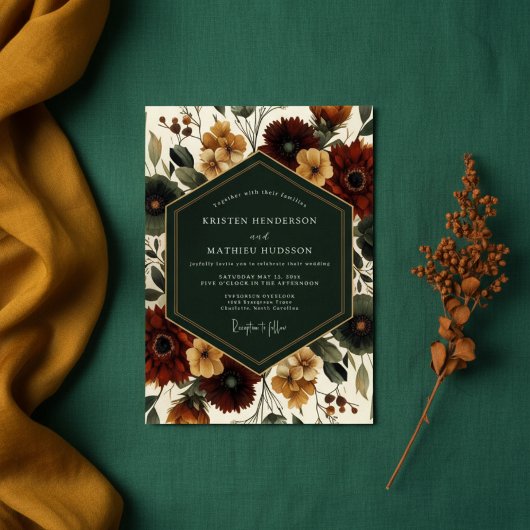 Invitation Deep Red Autumn Floral Elegance Wedding
