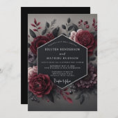 Invitation Deep Red Bloom Romance Wedding (Devant / Derrière)