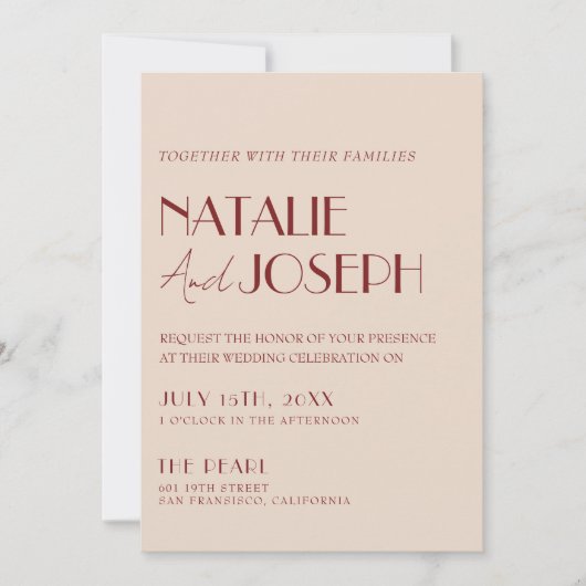 Invitation Deep Red Blue All In One Whimsical Modern Wedding  (Devant)