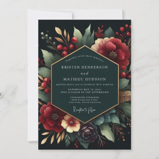 Invitation Deep Red Botanical Luxe Wedding (Devant)