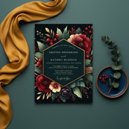 Invitation Deep Red Botanical Luxe Wedding