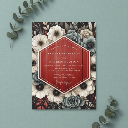 Invitation Deep Red Botanical Opulent Wedding