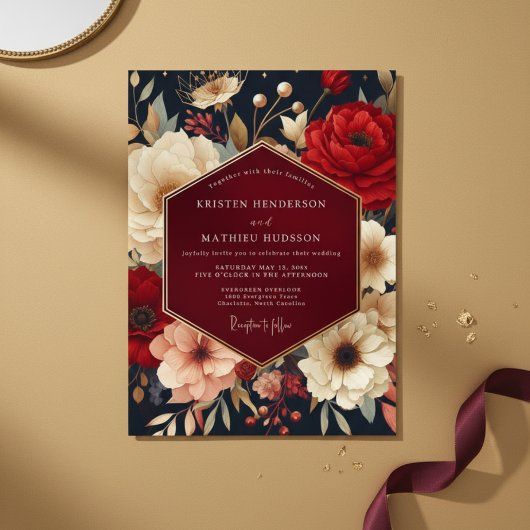 Invitation Deep Red Botanical Opulent Wedding