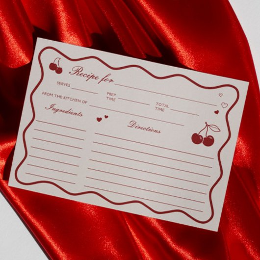 Invitation Deep Red Cherry On Top Bridal Shower Recipe Card