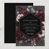 Invitation Deep Red Floral Enchantment Wedding (Devant / Derrière)