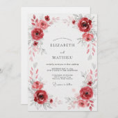 Invitation Deep Red Floral Flourish Wedding (Devant / Derrière)