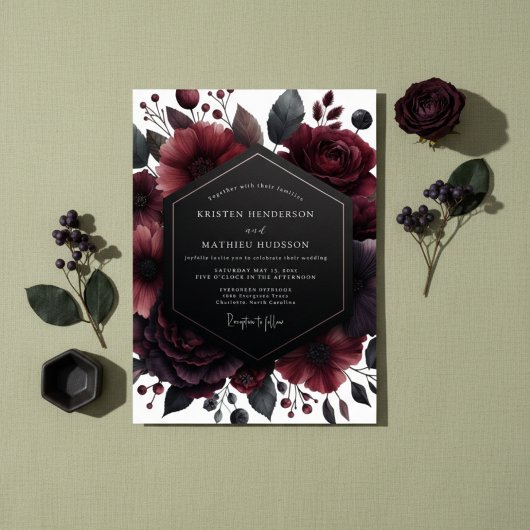 Invitation Deep Red Floral Opulence Wedding