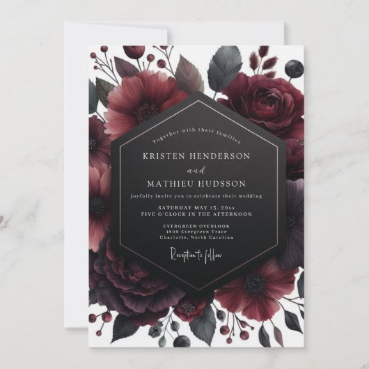 Invitation Deep Red Floral Opulence Wedding (Devant)