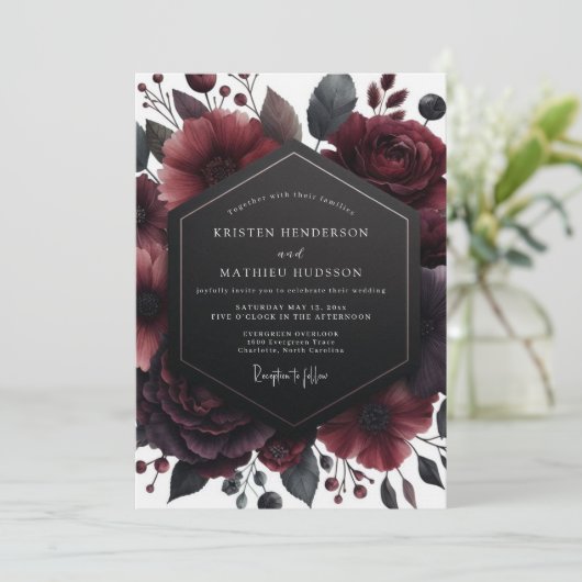 Invitation Deep Red Floral Opulence Wedding (Debout devant)