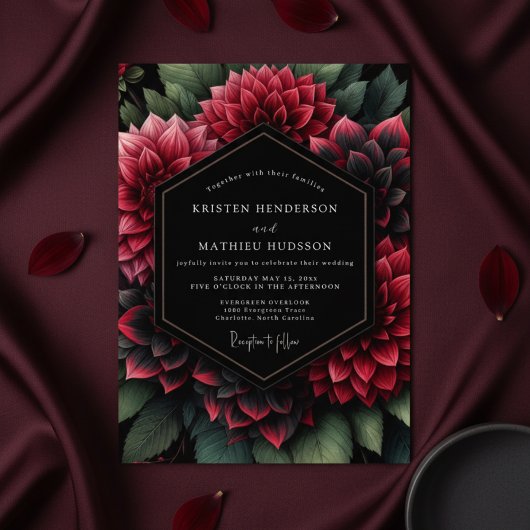 Invitation Deep Red Floral Opulent Wedding