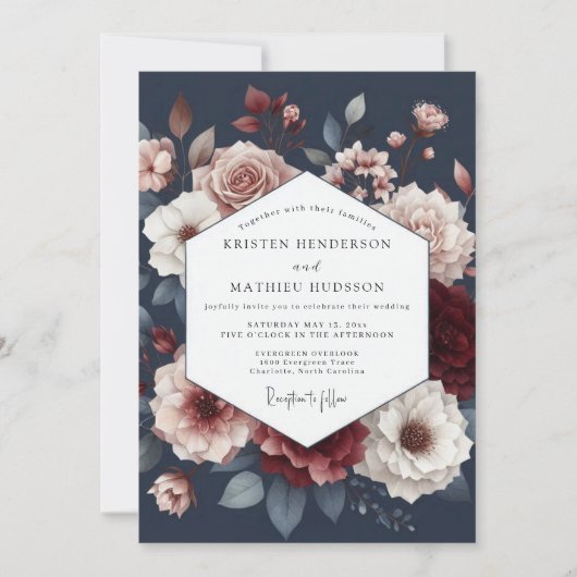 Invitation Deep Red Floral Romance Wedding (Devant)