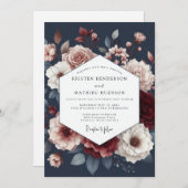 Invitation Deep Red Floral Romance Wedding (Devant / Derrière)