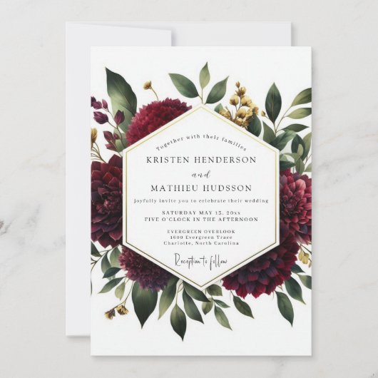 Invitation Deep Red Floral Whimsy Wedding (Devant)