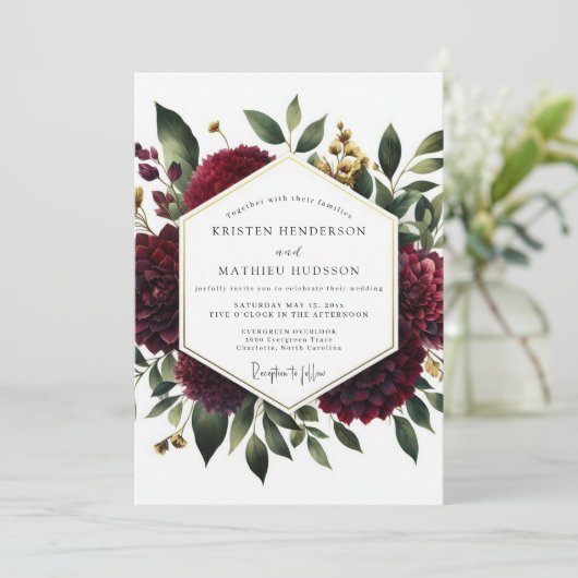 Invitation Deep Red Floral Whimsy Wedding (Debout devant)