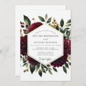 Invitation Deep Red Floral Whimsy Wedding (Devant / Derrière)