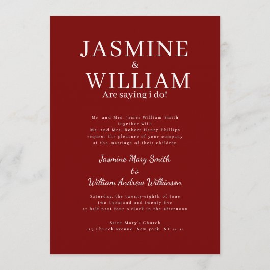 Invitation Deep Red Formal Typography Wedding Invite (Devant)