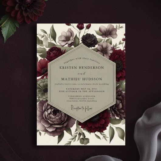 Invitation Deep Red Moody Bloom Wedding