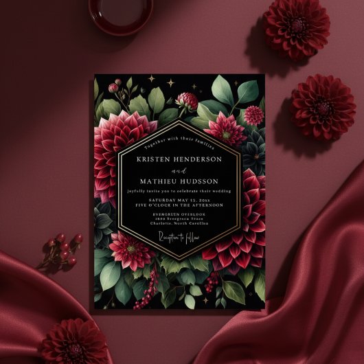 Invitation Deep Red Opulent Bloom Wedding