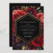 Invitation Deep Red Opulent Floral Wedding (Devant / Derrière)
