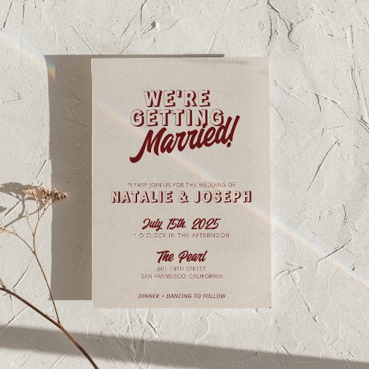 Invitation Deep Red Retro Bold Unique QR Code Photo Wedding