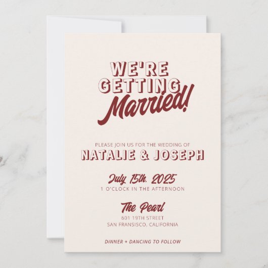 Invitation Deep Red Retro Bold Unique QR Code Photo Wedding (Devant)