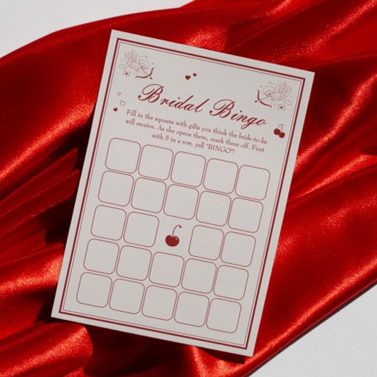 Invitation Deep Red Valentine Bridal Shower Bingo Game Card
