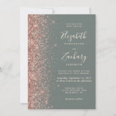 Invitation Deep Sage Green Rose Gold Glitter Wedding (Devant)
