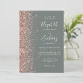 Invitation Deep Sage Green Rose Gold Glitter Wedding (Debout devant)